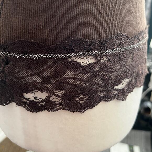 Vintage Y2K Brown Lace Trim Tank Top Women’s Small 2000s Cami Fairy Grunge - Picture 4 of 8